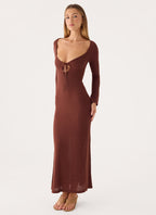 Amarise Knit Tie Front Maxi Dress - Chocolate