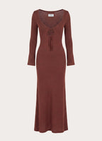 Amarise Knit Tie Front Maxi Dress - Chocolate