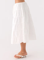 Aphira Tiered Midi Skirt - White