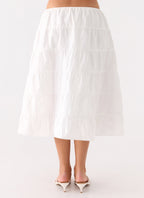 Aphira Tiered Midi Skirt - White