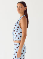 Ask You Twice Top - Blue Mocha Dot