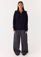 Eirena Quarter Zip Knit Sweater - Black