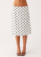 Evoke Chiffon Midi Skirt - White Polka Dot