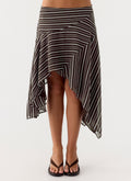 Kia Low Rise Asymmetrical Midi Skirt - Chocolate Stripe
