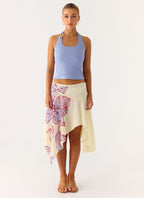 Kia Low Rise Asymmetrical Midi Skirt - Purple Floral