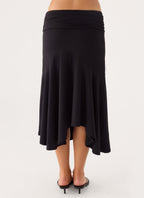 Maura Asymmetrical Midi Skirt - Black