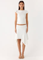 Maxina Asymmetrical Midi Skirt - White