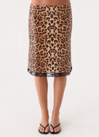 Vania Sequin Low Rise Midi Skirt - Shimmer Leopard